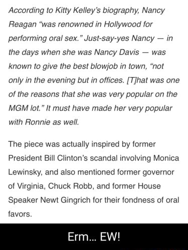 christine devera recommends Nancy Reagan Oral Sex